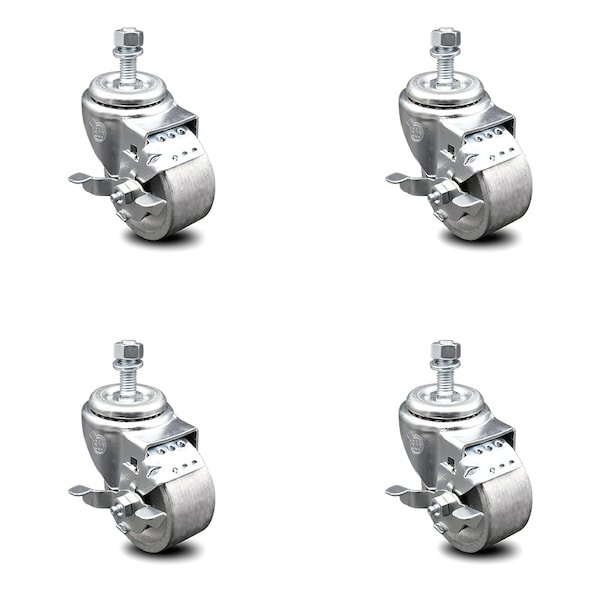 Service Caster 3 Inch Semi Steel Swivel 12mm Threaded Stem Caster Set with Brake SCC SCC-TS20S314-SSS-TLB-M1215-4 - main